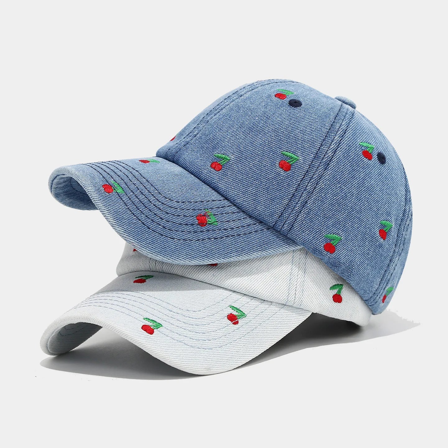 Fruit Women's And Men's Retro Embroidered Cherry Denim Cap Sun Hats