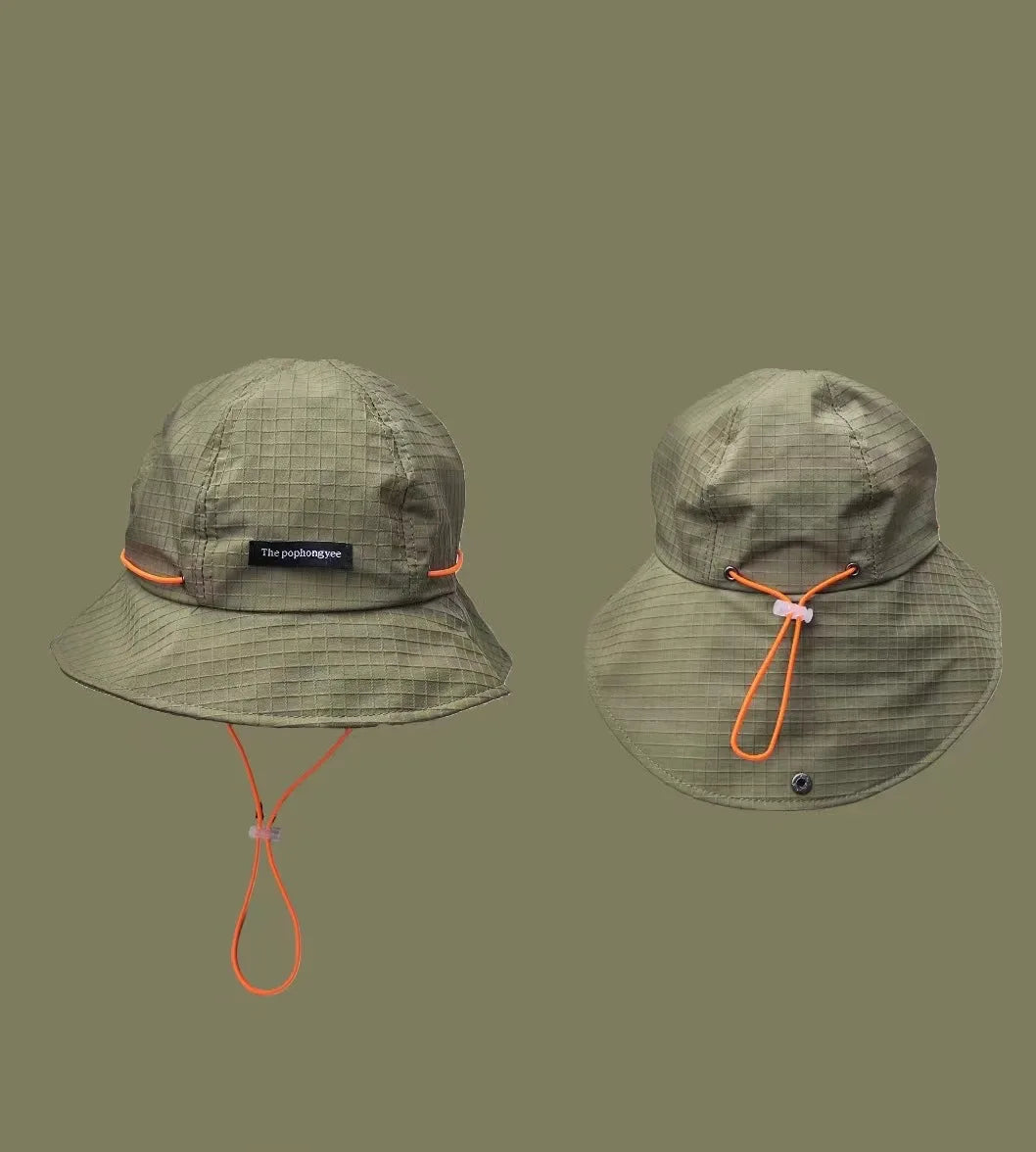 Japanese Drawstring Contrasting Fisherman Hat, Versatile For Outdoor Outings In All Seasons
