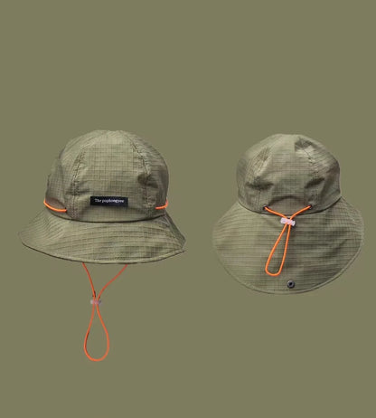 Japanese Drawstring Contrasting Fisherman Hat, Versatile For Outdoor Outings In All Seasons