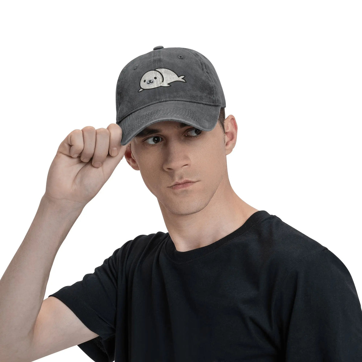 Seal Denim Fabric Cap Casual Baseball Caps Adjustable Hat