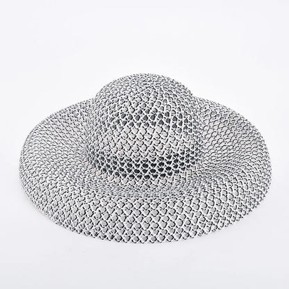 Woolen Rhinestone Solid Color Basin Hat Leisure Outdoor Beach Sun Hat
