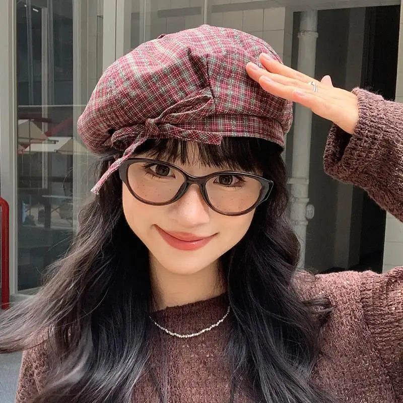 Hot Sale Retro Contrasting Color Plaid Berets For Women