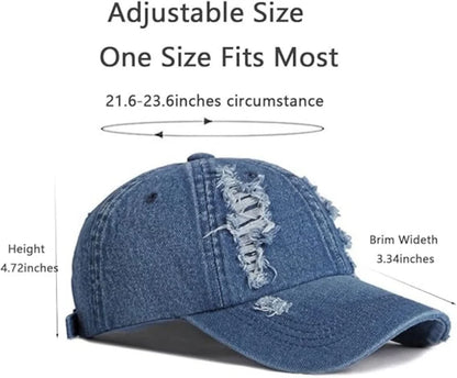 2026 New Solid Color Ripped Baseball Cap Washed Denim