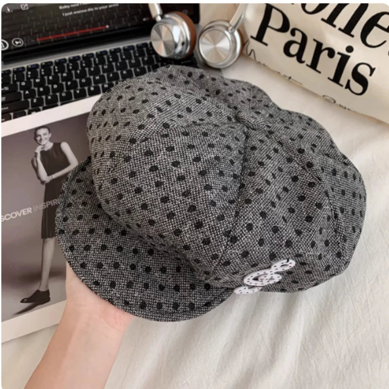 Korean Sweet Polka Dot Jacquard Beret Women's