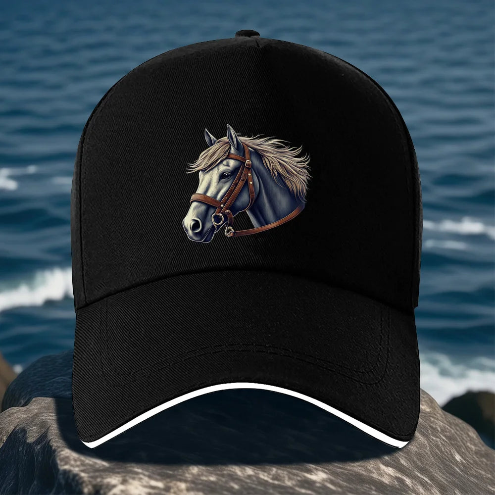 Cool Horse Head Print Baseball Cap Unisex Polyester Adjustable Snapback Hat