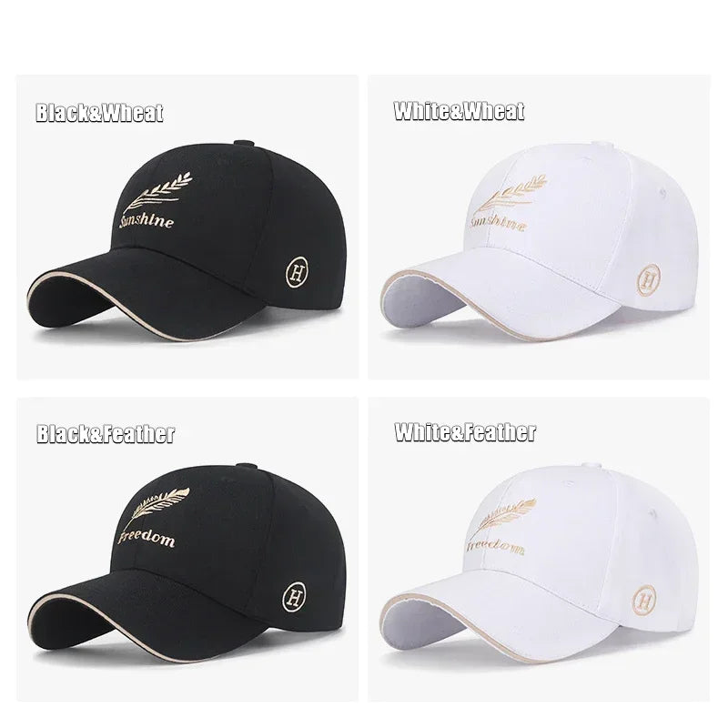 Feather Wheat Ear Embroidery Cotton Baseball Cap New Outdoor Casual Sport Sun Caps