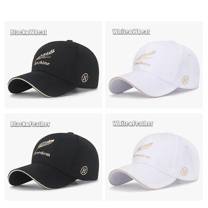 Feather Wheat Ear Embroidery Cotton Baseball Cap New Outdoor Casual Sport Sun Caps