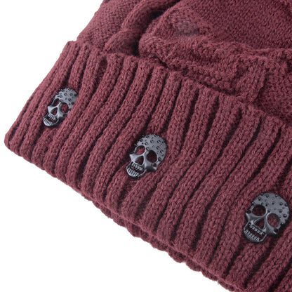 Winter Beanies Men Knitted Skull Pattern Solid Color Hat With Metal Skulls