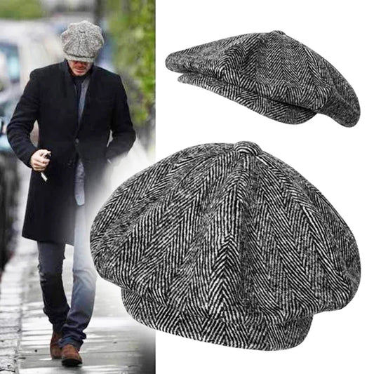 Wool Newsboy Cap Men Grey Herringbone Flat Caps Women Men British Painters Hat