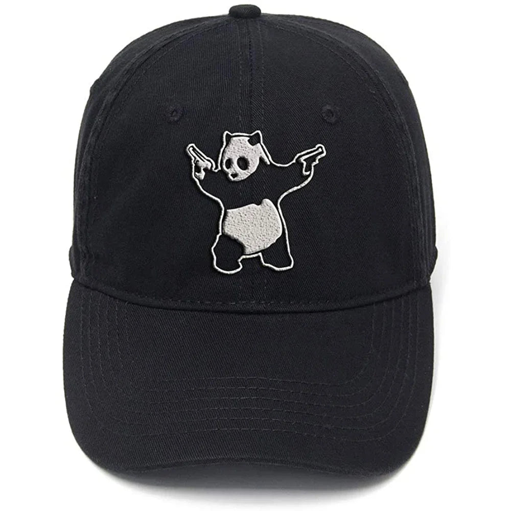 Lyprerazy Panda with Gun Washed Cotton Men Women Unisex Hip Hop Cool Flock Printing Baseball Cap