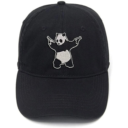 Lyprerazy Panda with Gun Washed Cotton Men Women Unisex Hip Hop Cool Flock Printing Baseball Cap