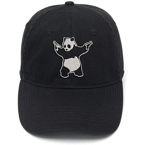 Lyprerazy Panda with Gun Washed Cotton Men Women Unisex Hip Hop Cool Flock Printing Baseball Cap
