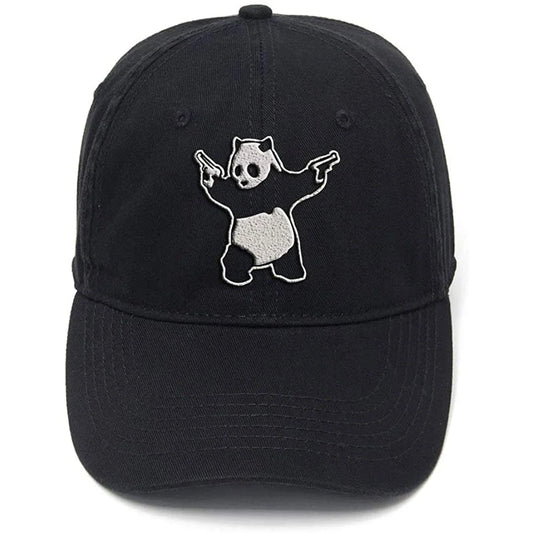 Lyprerazy Panda with Gun Washed Cotton Men Women Unisex Hip Hop Cool Flock Printing Baseball Cap