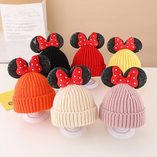 Autumn Winter Anime Cartoon  Wool Warmth Knitted Hat Cute Bow Kids