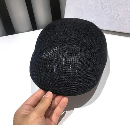 Retro Style Solid Color Straw Hat Adjustable Sun Protection Beach Hat