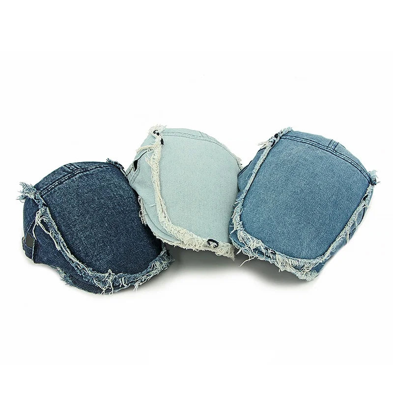Retro Washed Denim Berets Women