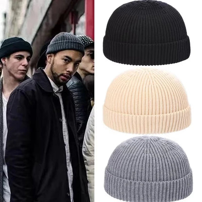 Fashion Beanie Knit Hats Men Boy Skullcap Sailor Caps Cuffs Retro Navy Short Hat