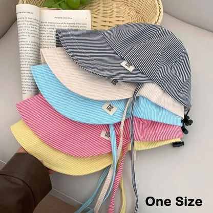 Casual Striped Bucket Hat Adjustable Anti-UV Baseball Cap