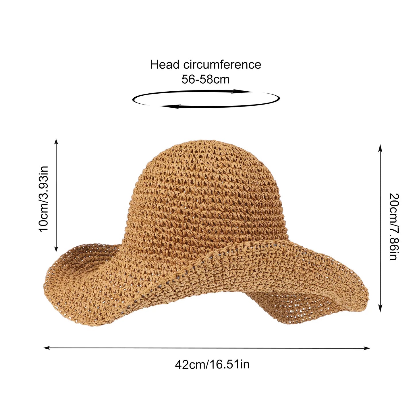 Wide Brim Straw Hat Khaki Sun Block Outdoor
