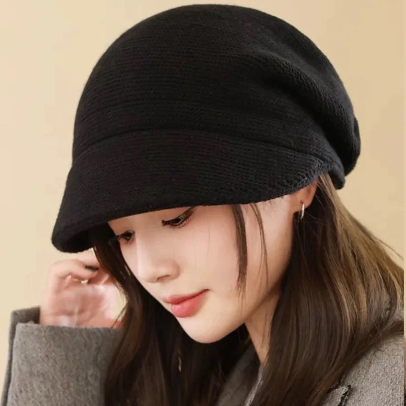 Winter Knitted Slouchy Beanie With Ear Flaps Thermal Duckbill Cap