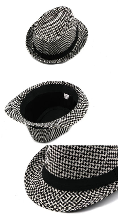 New Vintage Checked Top Hat Men's Middle-Aged And Elderly Woolen Gentleman's Hat