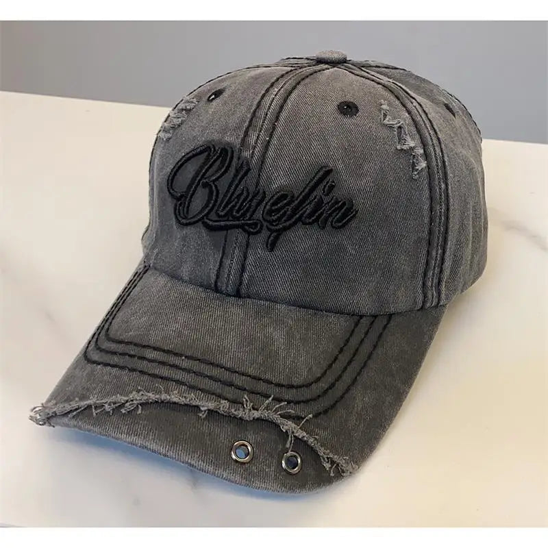 New Vintage Letter Washed Cotton Denim Baseball Cap