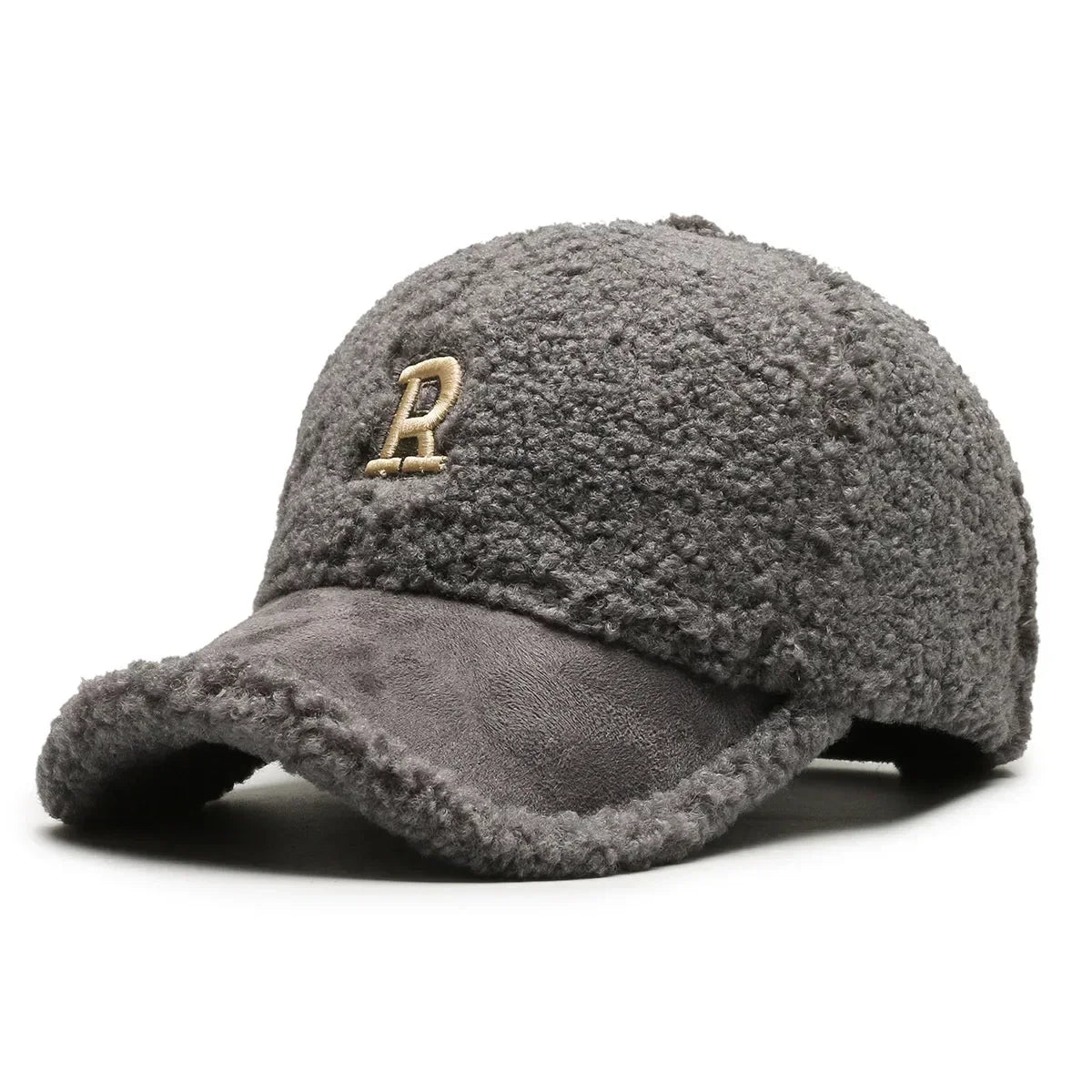 Trendy Big Letter Embroidery Men Winter Hats White Brown Lambswool Baseball Cap for Women