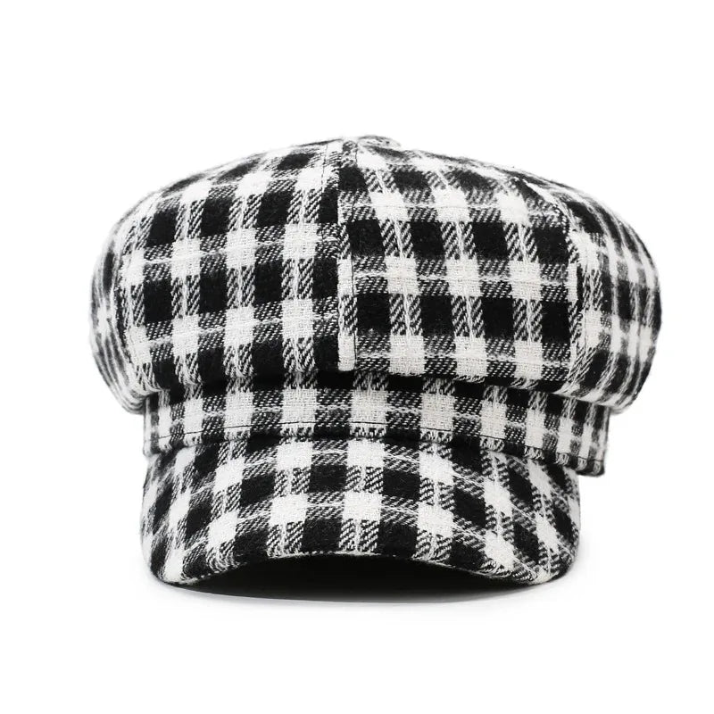 Plaid Berets British Retro Women's Octagonal Hat
