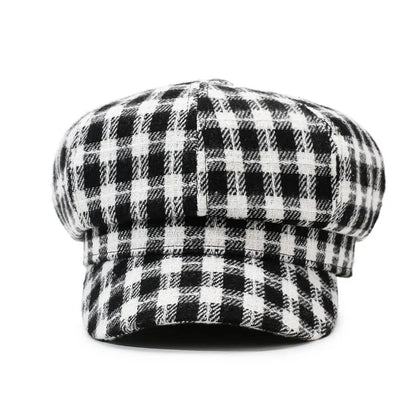 Plaid Berets British Retro Women's Octagonal Hat