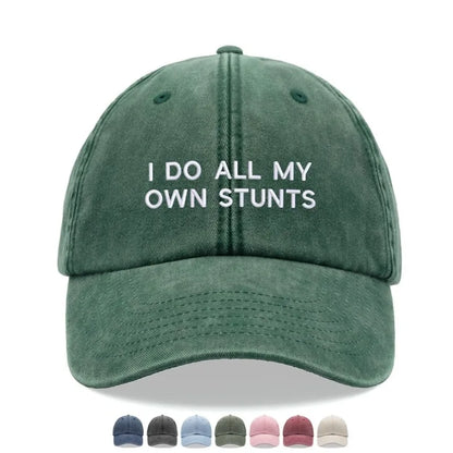 1pc "I Do All My Own Stunts" Baseball Caps Men Vintage Washed Dad Hat