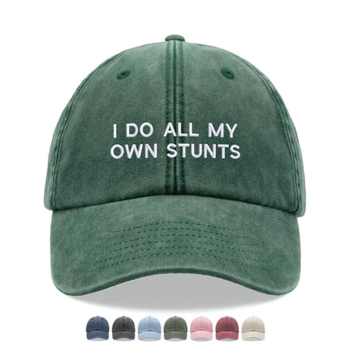 1pc "I Do All My Own Stunts" Baseball Caps Men Vintage Washed Dad Hat