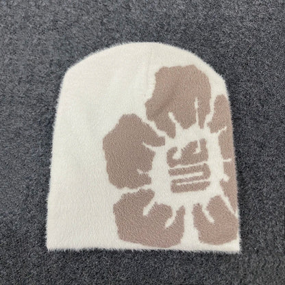 Warm Knitted Hat With Jacquard Flower Design For Men And Women