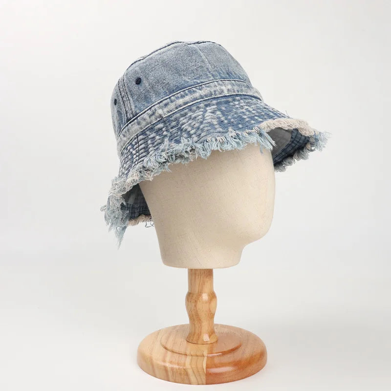 2023 Washed Denim Bucket Hat Women Fisherman's Hat