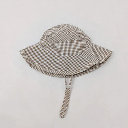 Korean Plaid Baby Bucket Hat Summer Wide Brim Fisherman Cap
