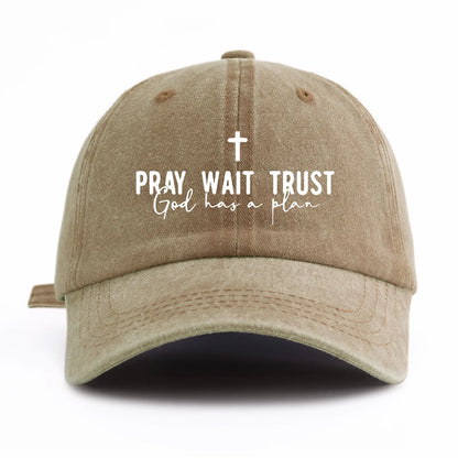 Pray Wait Trust Print Washed Baseball Cap