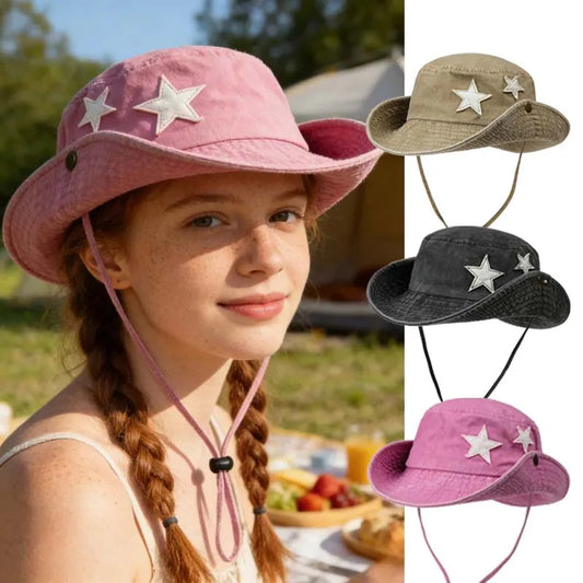 Cute Star Pink Bucket Hats Women Summer Outdoor