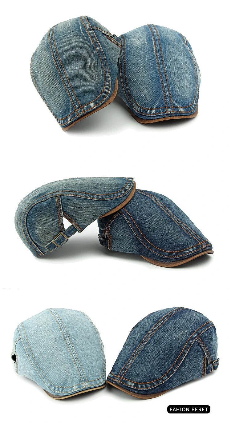 Spring New Washed Denim Hat Men's Beret British Retro Cap