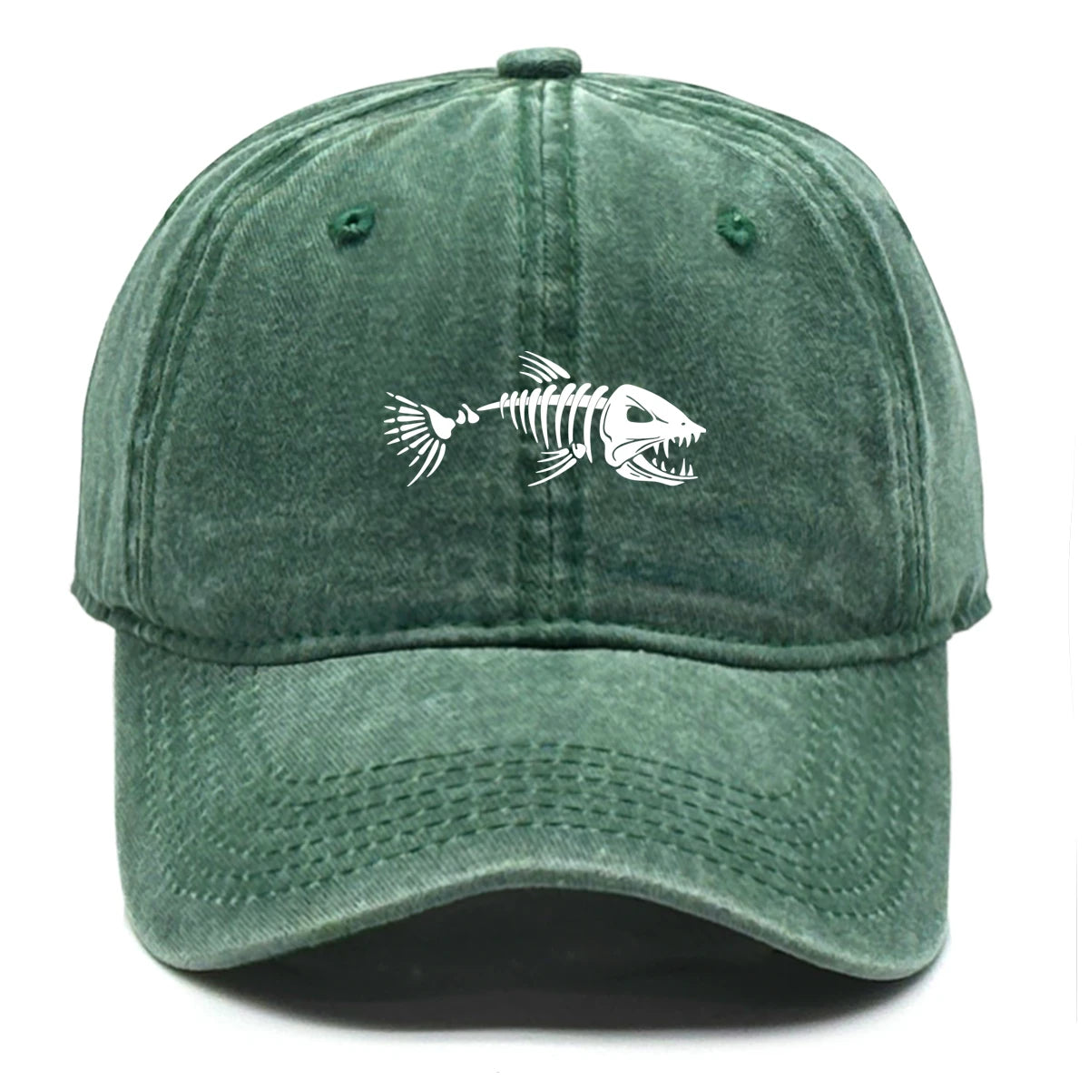 White Fish Bones Print Adjustable Retro Baseball Cap Woman's