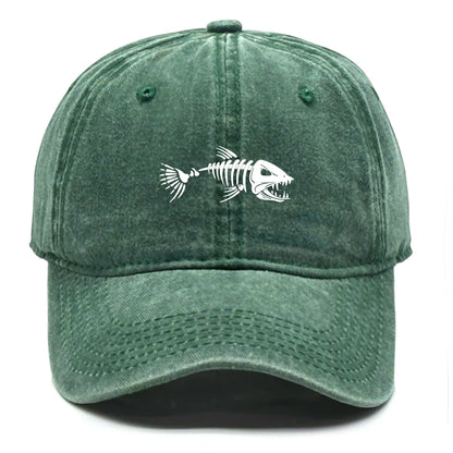 White Fish Bones Print Adjustable Retro Baseball Cap Woman's
