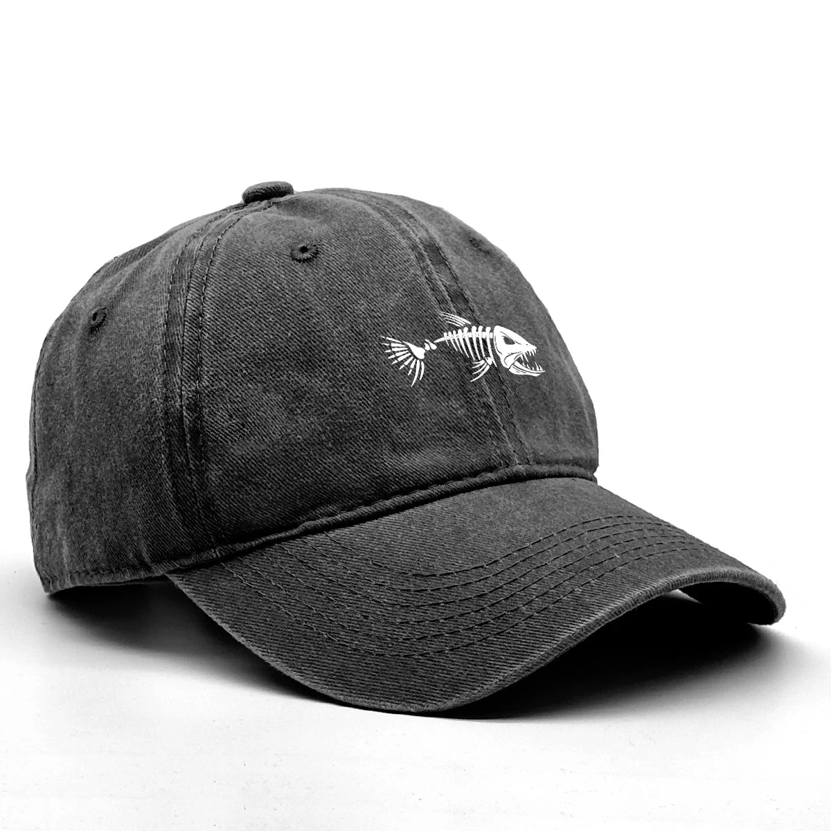 White Fish Bones Print Adjustable Retro Baseball Cap Woman's