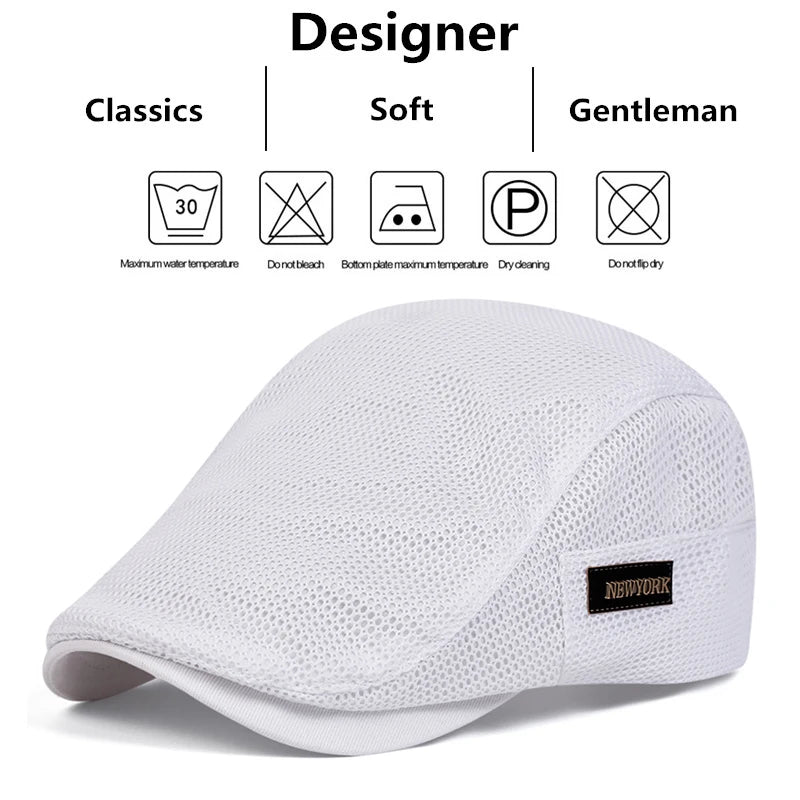 Men New York Label Mesh Breathability Newsboy Caps