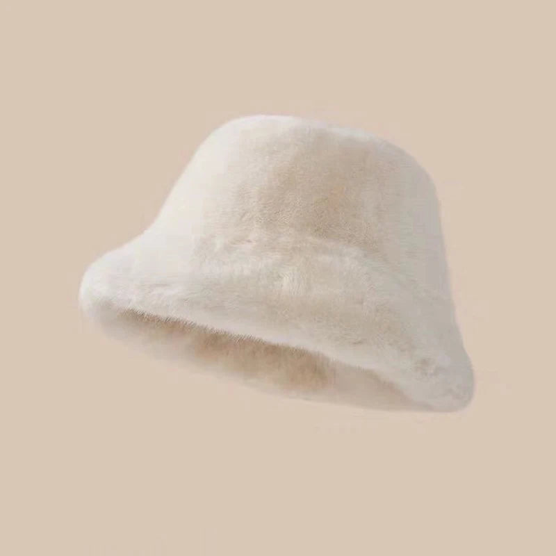 Winter Windproof Warm Women's Fashion Solid Color Plush Hat Bucket Cap Fluffy Fisherman's Hat