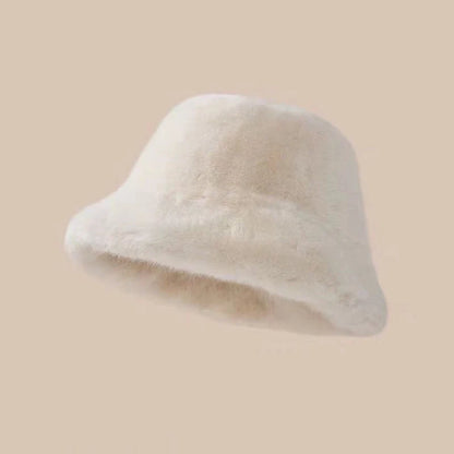 Winter Windproof Warm Women's Fashion Solid Color Plush Hat Bucket Cap Fluffy Fisherman's Hat
