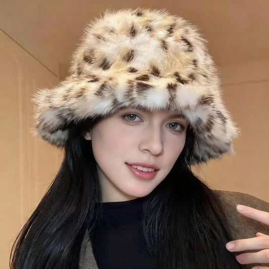 Women’s Faux Fur Leopard Hat Warm Thickened Ear
