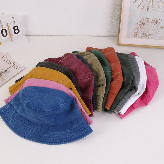 Version Fashionable Rainbow - Colored Washed Flat Eave Fisherman's Hat Bucket Hat