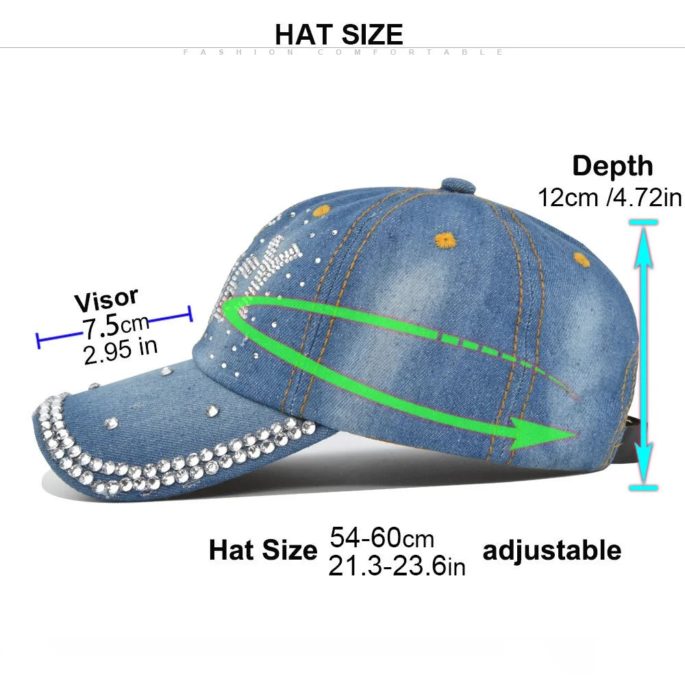 Denim Fabric Cap With Rhinestones Hip-Hop Hat