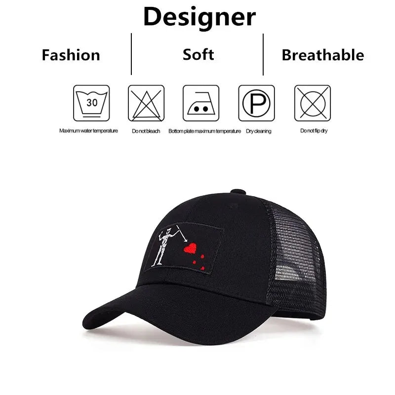 Unisex Skeleton Head Branch Heart Embroidery Baseball Net Caps Spring Summer Outdoor