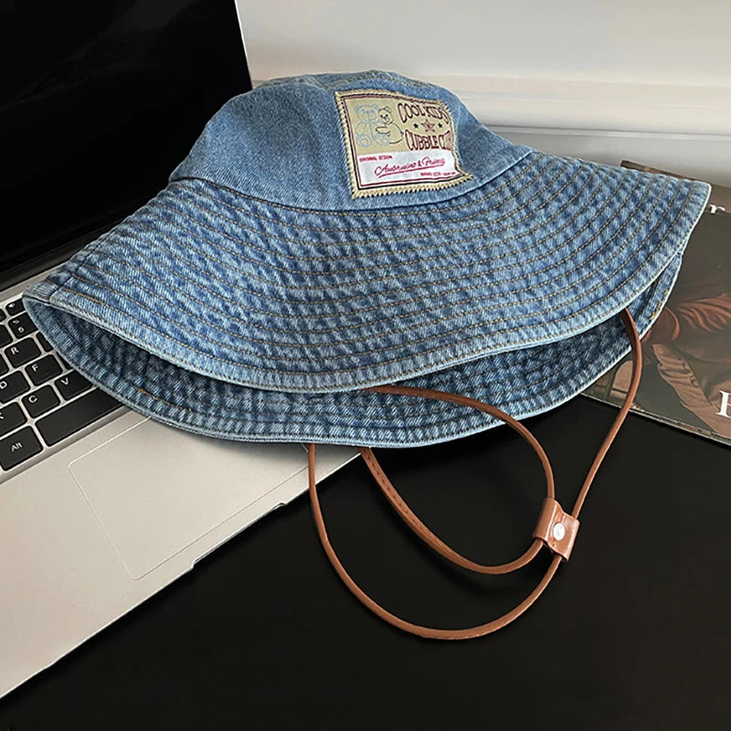 Retro Washed Denim Fishing Cap Women's Large Brim Sunshade Hat