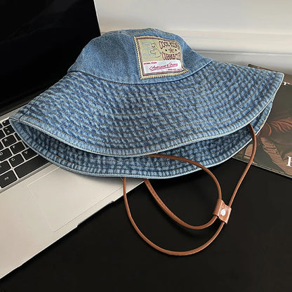 Retro Washed Denim Fishing Cap Women's Large Brim Sunshade Hat