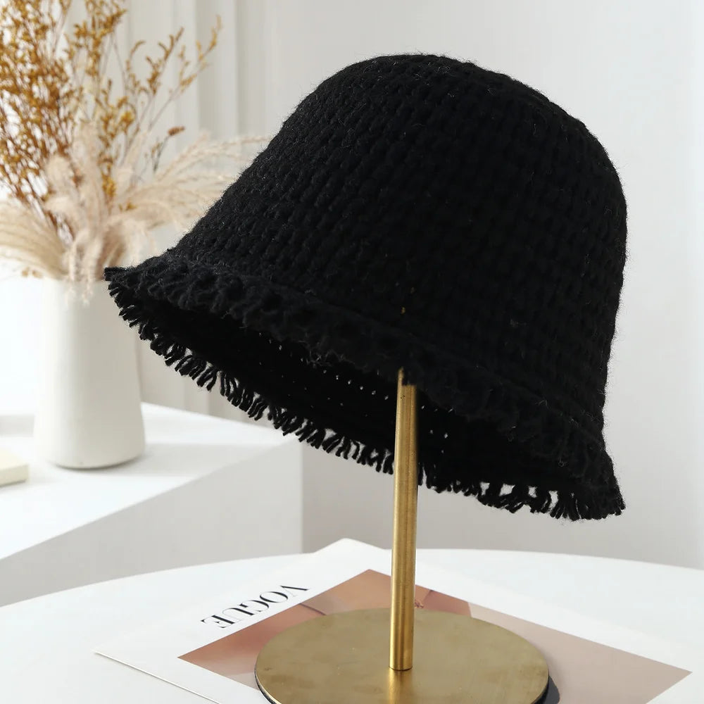 Women Knit Bucket Hat Soft Warm Cloche Cap